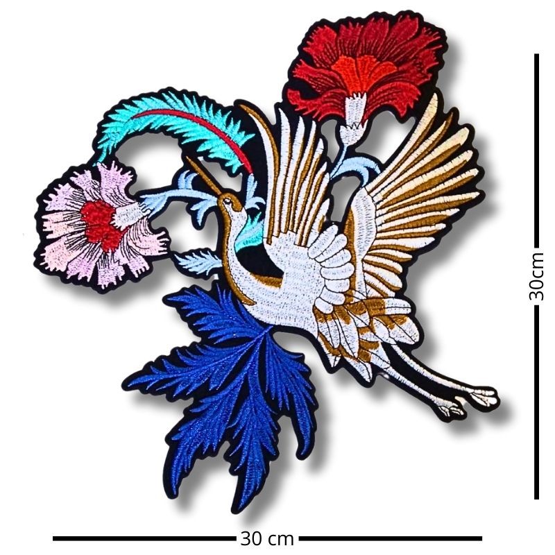 Parche Decorativo para Ropa – Diseño de Garza y Flores