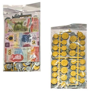 Billete con muchas monedas